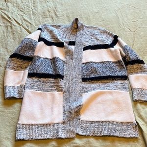 Loft Stripped Cardigan Blue White Grey XL